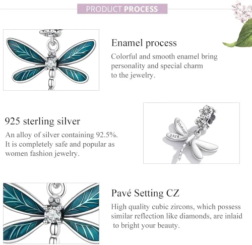 Vista 6 de RUKYF Bead Charms for Bracelets and Necklaces Sterling Silver Dragonfly Cat Coffee Cup Heart Charms for Women Girls Bracelets