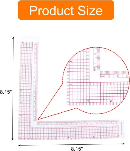 Vista 3 de Hitefu Regla cuadrada L para coser, 2 piezas, plástico transparente
