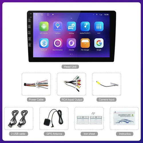 Vista 7 de Android doble DIN 10 pulgadas pantalla táctil Bluetooth coche estéreo con navegación GPS, Bluetooth y radio FM cámara de respaldo, Steeling Wheel