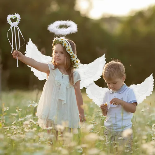 Vista 6 de Alas de ángel, alas de ángel para adultos, alas de ángel y halo para mujeres, niños y niñas, disfraz de disfraz de Navidad y Halloween