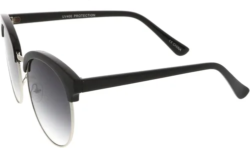 Vista 3 de zeroUV - Gafas de sol redondas de gran tamaño con lente plana de medio marco para mujer, 2.283 in