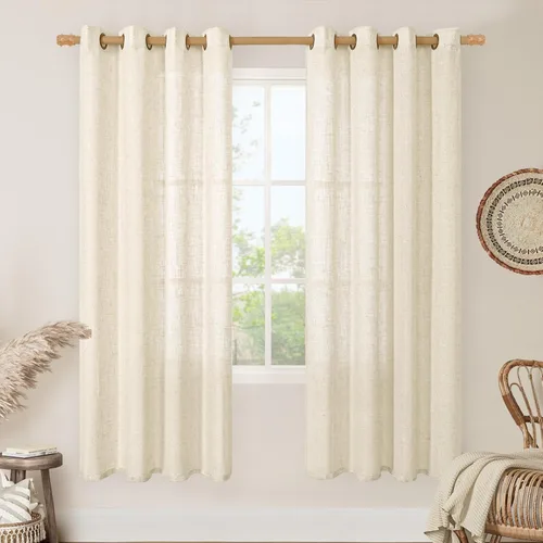 Vista 120 de LAMIT Cortinas de lino marrón caramelo para sala de estar, 84 pulgadas, de lino sintético, texturizado, filtrante de luz, paneles de privacidad