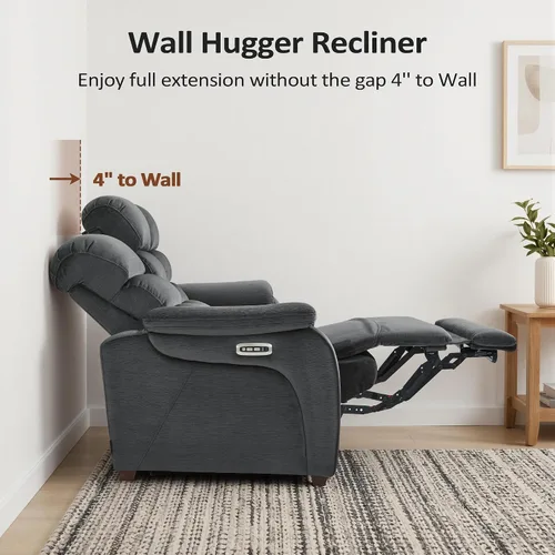 Vista 4 de MCombo ST258M3 - Sofá reclinable eléctrico de pared de 87.2 pulgadas con mesa abatible, sofá reclinable con reposacabezas ajustables, puertos
