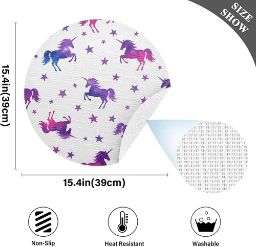 Vista 4 de Vibrant Unicorns Table Placemat, Non Slip Heat Resistant Place Mats for Wood Table for Kitchen one sizex1