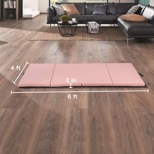 Vista 7 de 6 ft Gymnastics Exercise Mat Thick Tumbling Mats with Carrying Handles, 6ft x 4ft x 2in Yoga Mat Folding Exercise Pad Leather Gym Mat for
