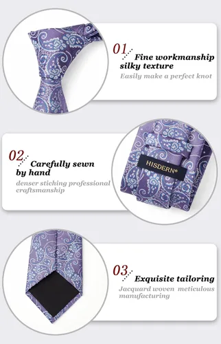 Vista 156 de HISDERN Corbatas para hombre, corbata de cachemira y bolsillo cuadrado tejido clásico floral para hombre, corbata de fiesta de boda