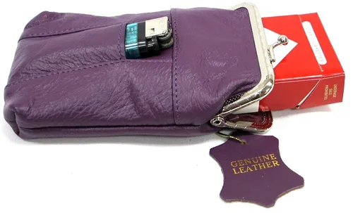 Vista 5 de 1 par 2 color/tamaño genuino suave Leather Cigarette Case púrpura 100s + marrón para 120s