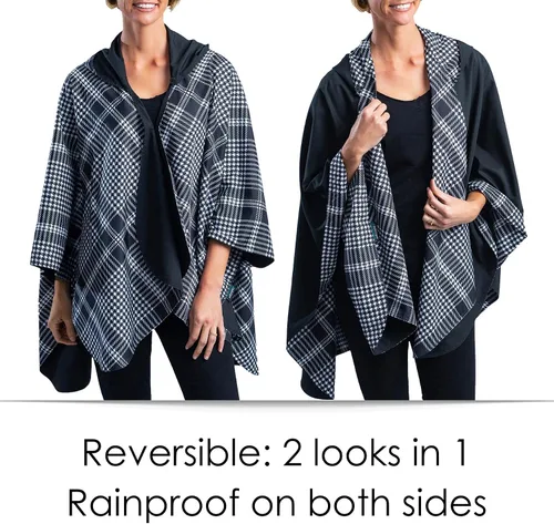 Vista 3 de RainCaper Capa de lluvia para mujer, chaqueta tipo poncho con capucha, reversible, hermosa, ultra suave