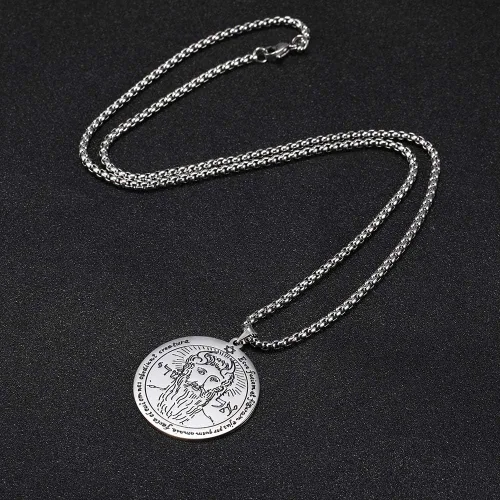 Vista 5 de Collar con colgante de acero inoxidable para el primer pentáculo del sol, sello de Salomón, dije redondo de cadena ancha, joyería de talismán