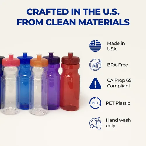 Vista 6 de Rolling Sands Botellas de agua reutilizables a granel, paquete de 100 botellas de agua deportivas de 24 onzas, fabricadas en Estados Unidos, sin Rojo