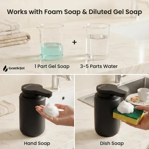 Vista 5 de GentleJet SimpleFoam - Dispensador automático de jabón espumoso, sensor sin contacto, recargable USB-C, IPX5 impermeable, doble salida