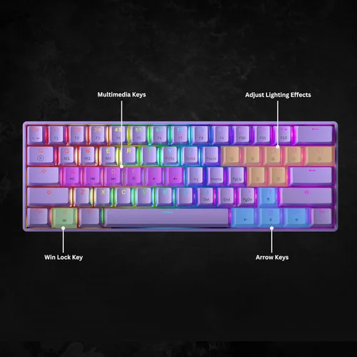 Vista 9 de Teclado mecánico para juegos 61 teclas multicolor RGB iluminado LED retroiluminado con cable programable para jugadores de PCMac