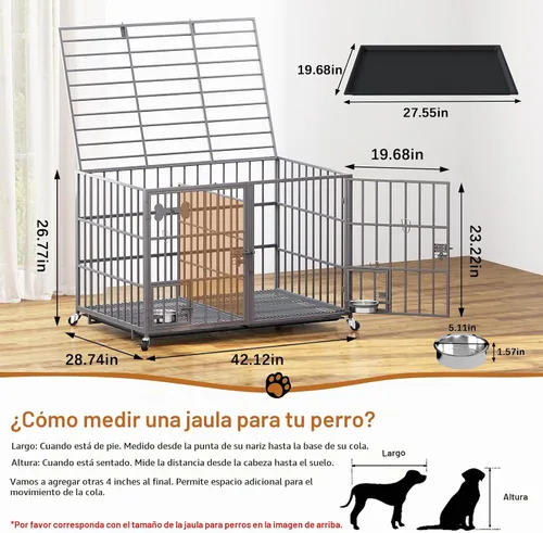 Vista 2 de aboxoo Jaula de metal resistente para perros de 42/48 pulgadas para 2 perros/perros grandes, parte superior abierta de metal, perrera