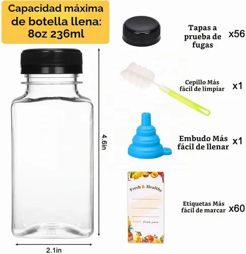 Vista 2 de Moretoes Botellas de jugo de 8 onzas, 56 botellas de plástico con tapas