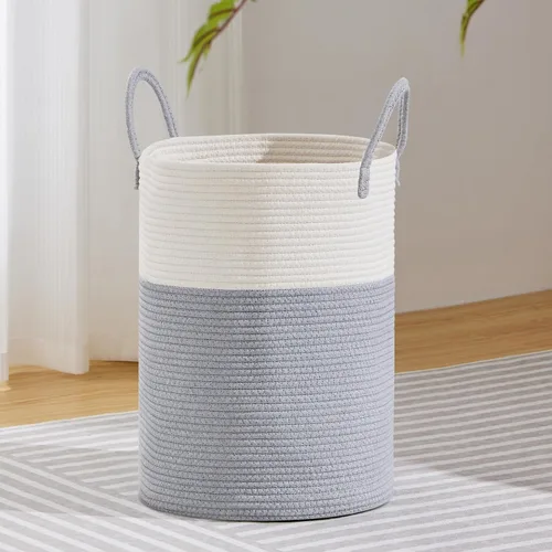 Vista 49 de VIPOSCO Cesta de lavandería tejida pequeña de 30L, color marrón y blanco