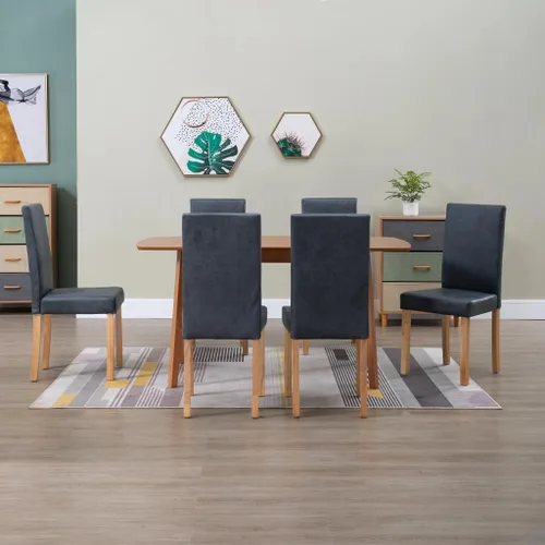 Vista 11 de Dining Chair Set of 2, Gray Faux Suede Leather, Solid Wood Frame, Comfortable Seating for Dining Room