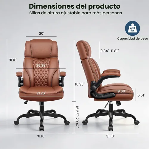 Vista 2 de Silla de oficina ejecutiva, silla ergonómica para computadora para oficina Marrón