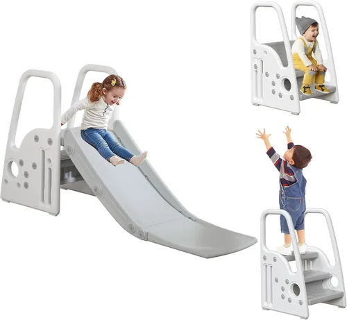 Vista 7 de Juego 3 en 1 para niños pequeños, tobogán grande para escalar con pendiente de deslizamiento extralarga, juego de tobogán para niños en interiores