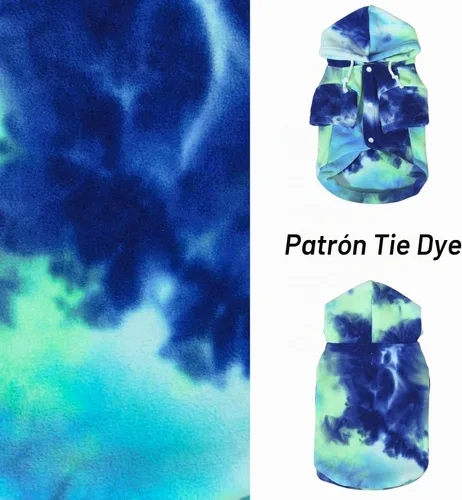 Vista 4 de Mklhgty Sudadera con capucha para perro de tie dye, abrigo de invierno para perros pequeños - capucha cálida y ajustable ultrasuave, tela Azul