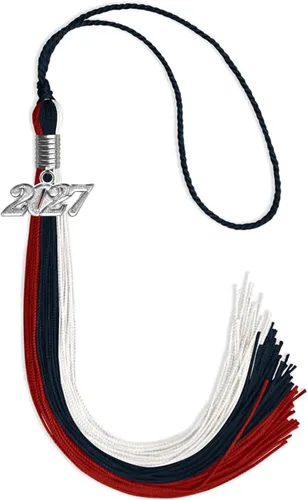 Vista 83 de Endea Graduation Borla de triple color con gota de fecha plateada (negro/dorado/granate, 2020)
