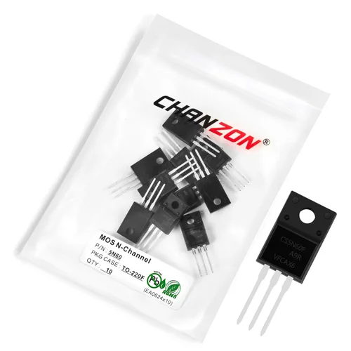 Vista 85 de Chanzon 2N60 TO-220AB NMOS MOS N-Channel Power MOSFET Transistor, alto voltaje y corriente nominal, (paquete de 10 unidades)