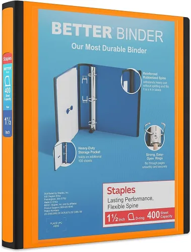 Vista 22 de Carpeta con anillos en forma de "D" de 1 pulgada para mejor visualización Staples, Negro