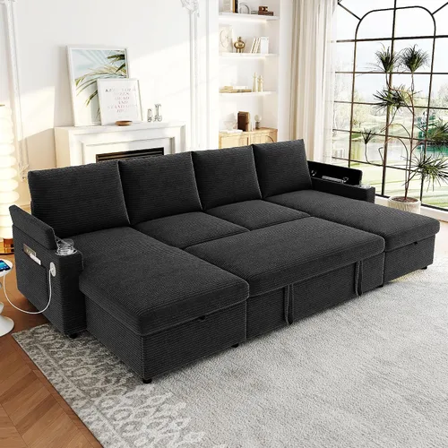 Vista 20 de JIVOIT Sofá modular modular de 93.7 pulgadas con otomana móvil, moderno en forma de U, sofá cama en forma de L con reposabrazos de almacenamiento