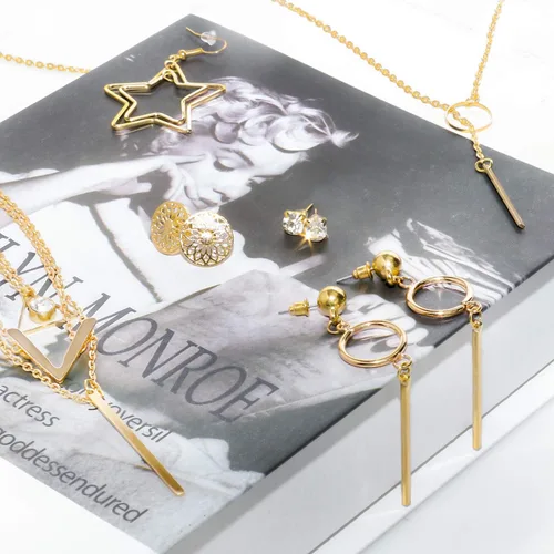 Vista 5 de AROIC 38-52PCS Jewelry Set with Necklace Bracelet Layered Ball Dangle Hoop Stud Earrings for Women Jewelry Fashion and Valentine Birthday Party Gift