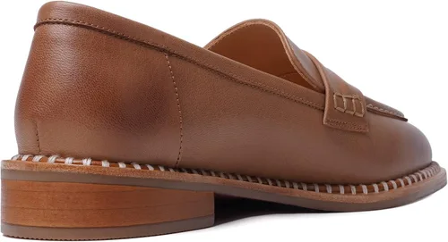 Vista 5 de FOGEENA Mocasines de cuero mate para mujer, estilo casual, sin cordones, punta redonda, tacón bajo grueso, zapatos de vestir de 1 pulgada