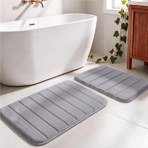 Vista 10 de Juego de 2 alfombras de baño de espuma viscoelástica, súper suaves, absorbentes, de secado rápido, alfombras de baño de espuma viscoelástica Rojo