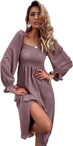 Vista 3 de Floerns - Vestido largo bohemio con estampado floral y cuello cuadrado y manga con volantes en linea A para mujer