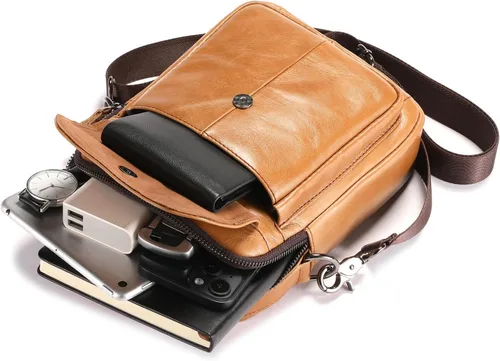Vista 4 de Bolso de hombro de cuero para hombre, bolso cruzado casual, bolso de mensajero vintage de viaje, bolso multifunción