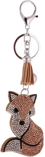 Vista 4 de Llavero con colgante de diamantes de imitación con diseño de animales y ojos llavero llavero bonito bolso de regalo Champagne Fox