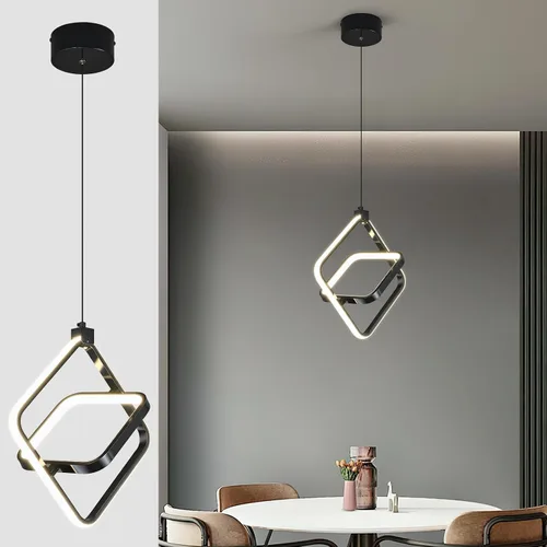 Vista 18 de Lámpara LED moderna con anillo dorado, lámpara colgante de 4000 K, regulable en altura ajustable, iluminación colgante para comedor, cocina, isla