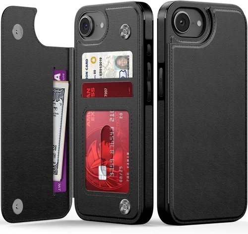 Vista 166 de FUNMIKO Funda tipo cartera para iPhone 15 con tarjetero + clip para efectivo, bloqueo RFID, protección contra caídas de grado militar y obras
