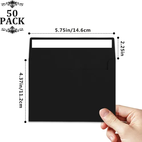Vista 2 de 50 paquetes de sobres de invitación, sobres para postales, sobres A2 negros, sobres para invitaciones, sobres para tarjetas de 4.5x5.5 pulgadas