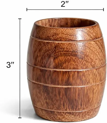 Vista 4 de collectiblesBuy Juego de 6 tazas de madera de mango hechas a mano, con forma de barril rústico, ecológicas, para té, café, cerveza, vino