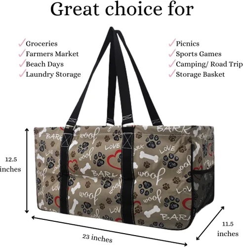 Vista 440 de NGIL Bolsa de comestibles reutilizable extra grande plegable de gran tamaño para comestibles, almacenamiento, picnic, playa, Bronco-negro occidental