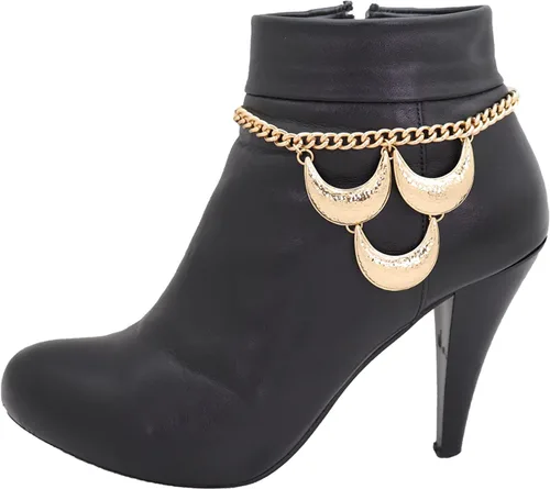 Vista 5 de Trendy Fashion Jewelry Cadena de botas occidentales para mujer, pulsera de metal brillante, tobillera, tacón alto, elegante lunas, encanto