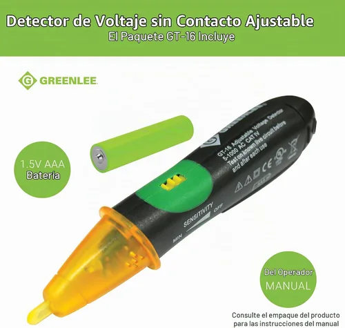 Vista 2 de Greenlee GT-16 Detector de voltaje sin contacto ajustable, 5V - 1000V CA, verde, verdes