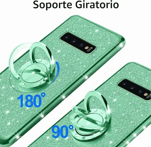 Vista 3 de Funda para Samsung Galaxy S10, Galaxy S10 2019 para mujer con purpurina de cristal suave TPU transparente con correa de pie de apoyo
