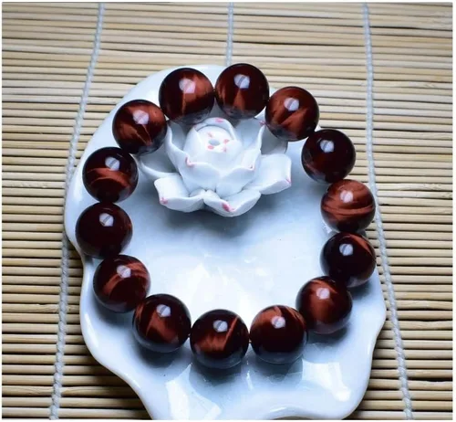 Vista 2 de Brazaletes y pulseras de cuentas de piedra natural con ojos de tigre rojos AA hechos a mano joyería de piedra energética para mujeres u hombres