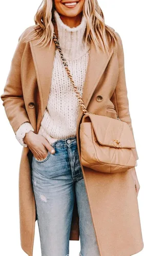 Vista 3 de Yousify Womens Notched Lapel Collar Double Breasted Pea Coat Winter Wool Blend Over Coats Long Jackets