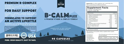 Vista 4 de Natural Rhythm B-CALMplex, mezcla única de vitaminas B, el complejo B apoya la función nerviosa adecuada y la relajación, suministro de 3 meses, 90