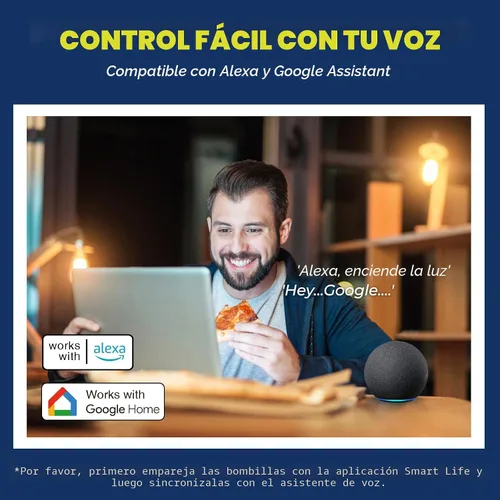 Vista 3 de Bombillas inteligentes E12 equivalente a 60 W, funciona con Alexa/Google Home/Smart Life, 500LM 6W RGBCW Candelabro LED bombillas, no requiere