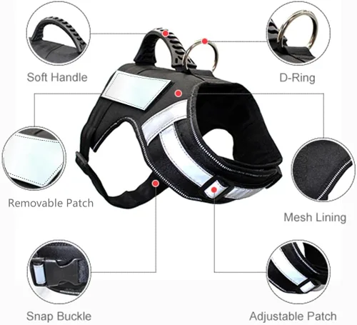 Vista 3 de Arnés para perro con asa – Arnés reflectante resistente sin tirones para perros de tamaño mediano, entrenamiento táctico, caminar, arnés de fácil