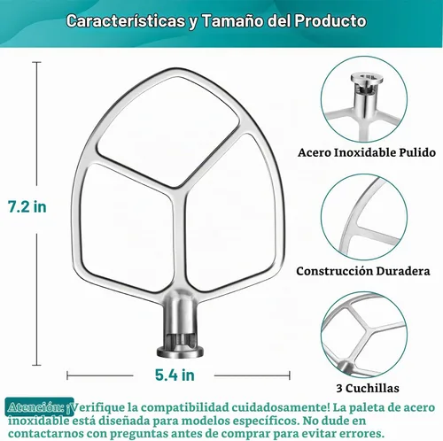 Vista 3 de Batidor plano de acero inoxidable para mezclador KitchenAid de 5 a 6