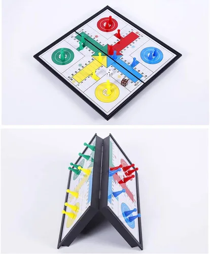 Vista 2 de Ludo - Juego de mesa de juego de 9.8 pulgadas, plegable magnético, juego de estrategia clásico de viaje para niños y adultos (ángulo derecho)