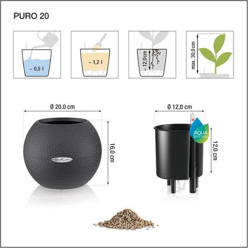 Vista 3 de Lechuza Puro Color 20 Pizarra, maceta pequeña de riego automático