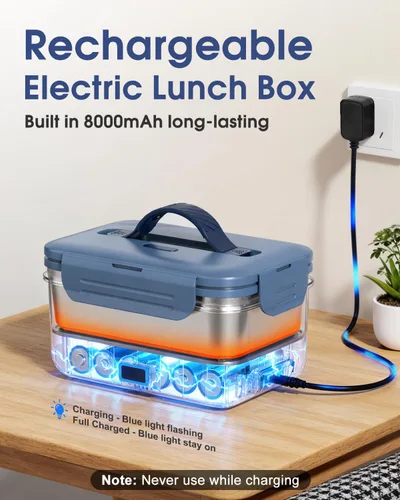 Vista 2 de Carsolt Fiambrera eléctrica inalámbrica para adultos, lonchera térmica recargable de 1.8 L para hombres, calentador de alimentos portátil